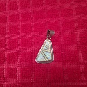 Sterling Silver  Opal Inlay Triangle Pendant - Blue Opal